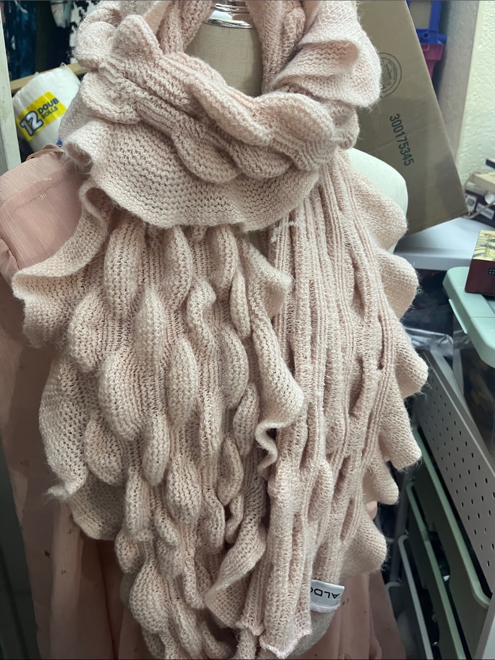 Soft Pink Ruffle Knit infinity Scarf - Women Accessories Lightweight S230